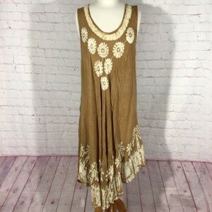 Cute Options Floral Tie Dye Embroidered Asymmetrical Dress - Free Size